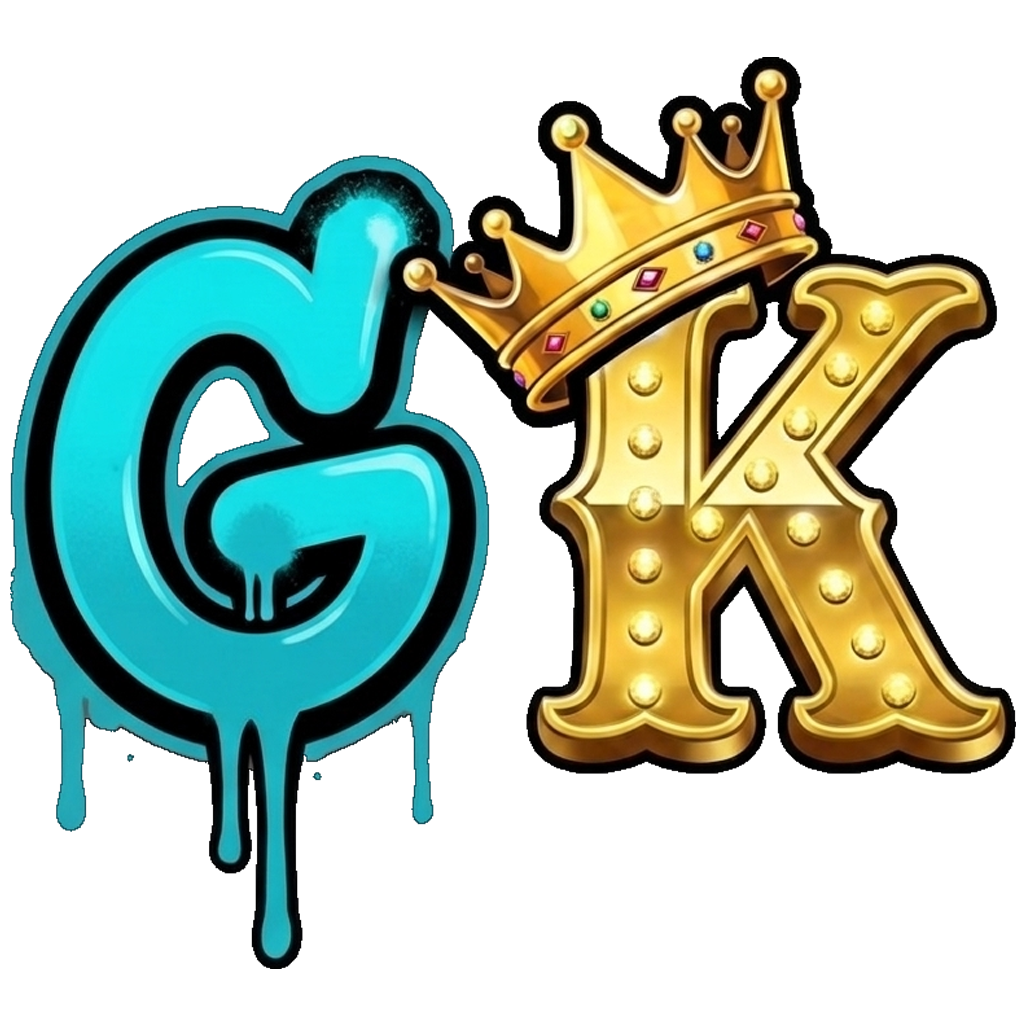 Gutter Kings GK emblem: a dripping teal G beside a gold crowned K